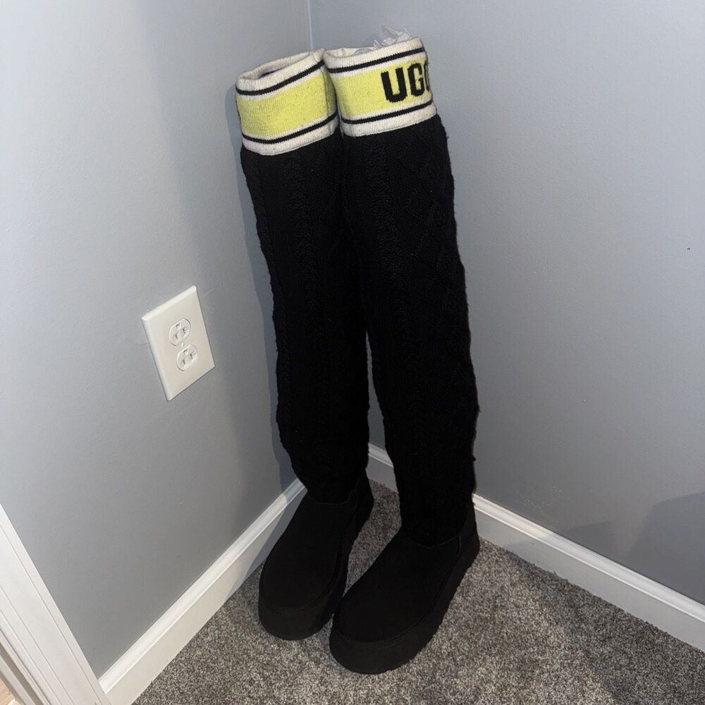 Women’s 11 - UGG Sweater Letter Tall Boots- Black